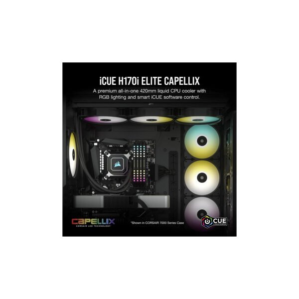 24 Liquid CPU Cooler CORSAIR iCUE H170i ELITE CAPELLIX  - 33 Dynamic RGB LEDs - 140mm Fans - 420mm Radiator - COMMANDER CORE Smart Lighting Controller - Image 2