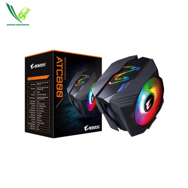 24 CPU Fan  Gigabyte AORUS ATC800 CPU Cooler Smart RGB Functions, Dual 120mm High Airfllow Optimized Fans