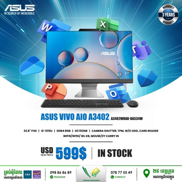 Desktop All in One Asus Vivo Aio | A3402WBAK-BA534W (i3-1215U\ RAM 8GB\ SSD 512GB\ WiFi 6\ Windows 11) - Image 2
