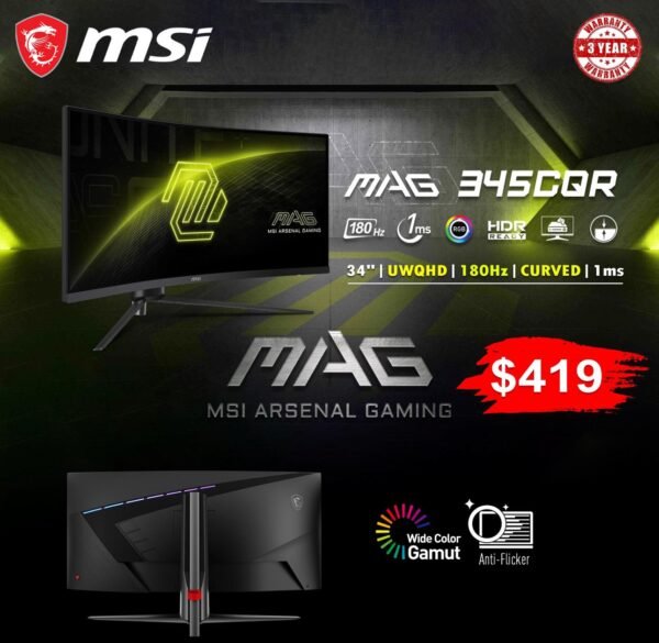 Gaming Monitor MSI MAG 345CQE (34" UWQHD\ 180Hz\ Curved\ 1ms) - Image 2