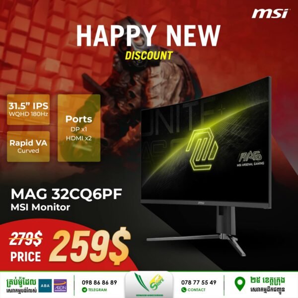 Gaming Monitor MSI MAG 32CQ6PF (31.5" IPS 180Hz WQHD\ Rapid VA Curved\ Port DP1 HDMI2) - Image 2