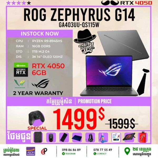 01 Gaming Laptop Asus ROG Zephyrus G14 | GA403UU-QS115W (RTX 4050 6GB) - Image 3