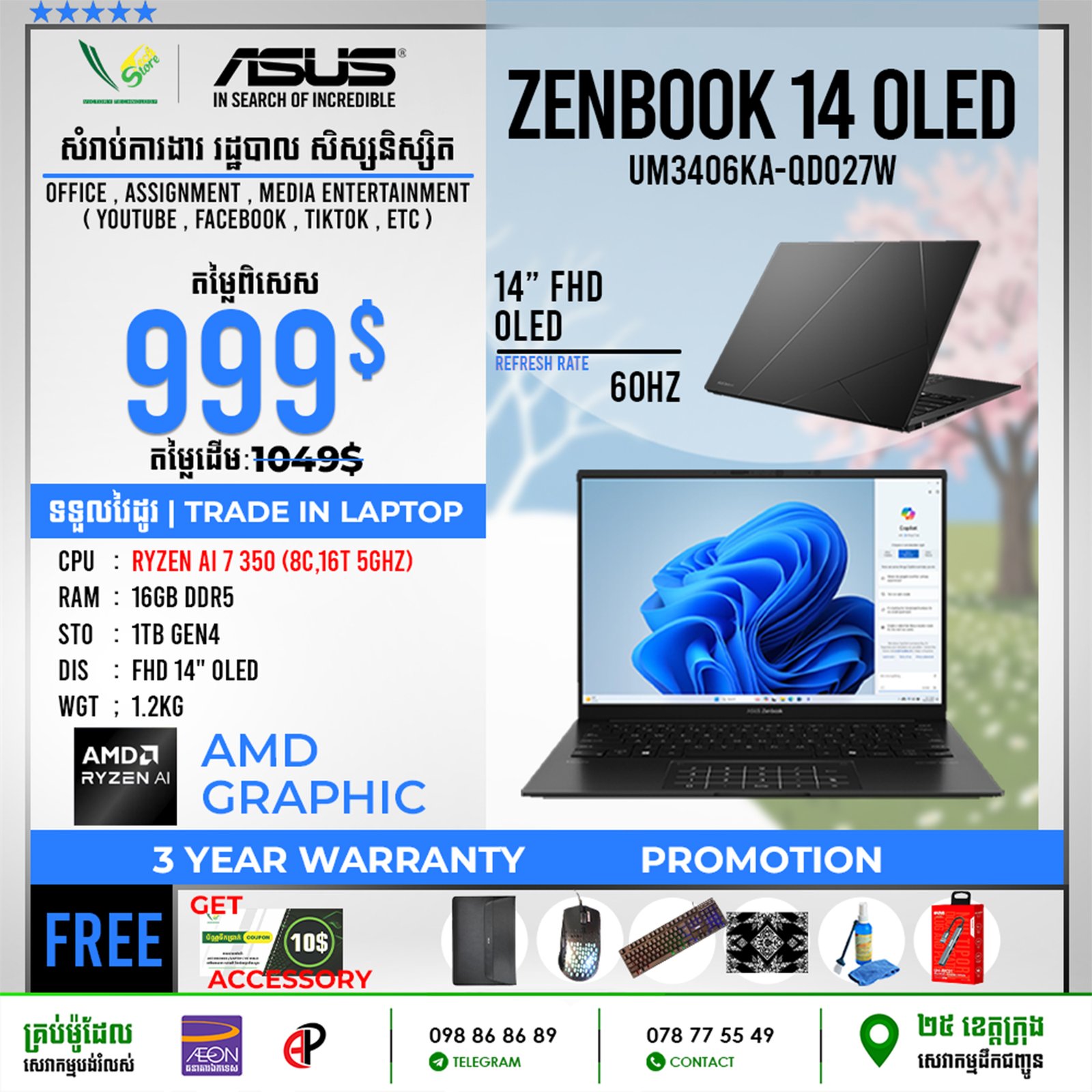09 Office Laptop Asus Zenbook 14 | UM3406KA-QD027W - Image 3