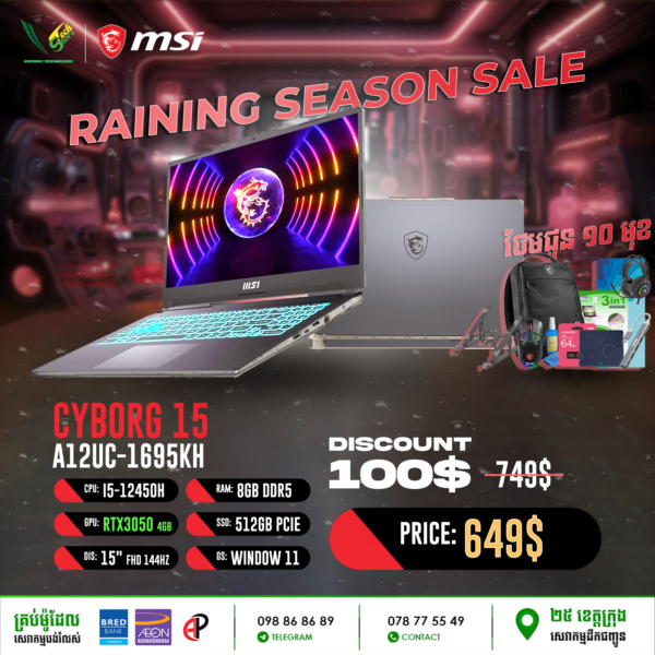 03 Gaming Laptop MSI Cyborg 15 | A12UC-1695KH (RTX 3050 4GB) - Image 3