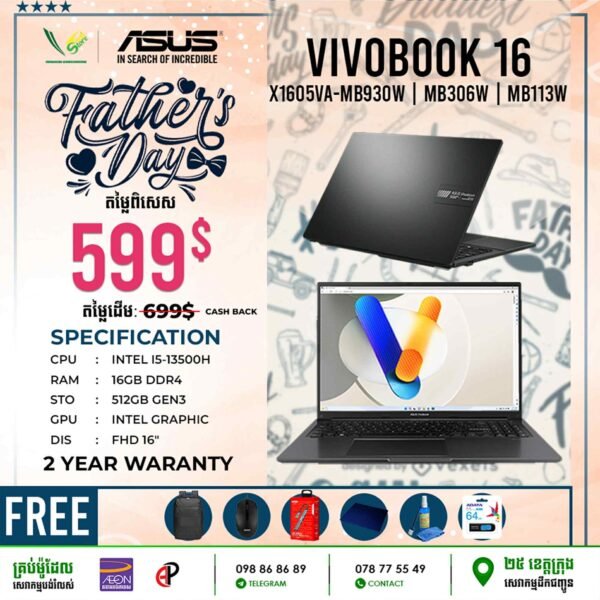 09 Office Laptop Asus Vivobook 16 | X1605VA-MB930W | MB306W | MB113W (Intel Core i5-13500H\ 16GB DDR4\ Intel Graphic\ 512GB Gen3\ 16" FHD\ Windows 11) - Image 3