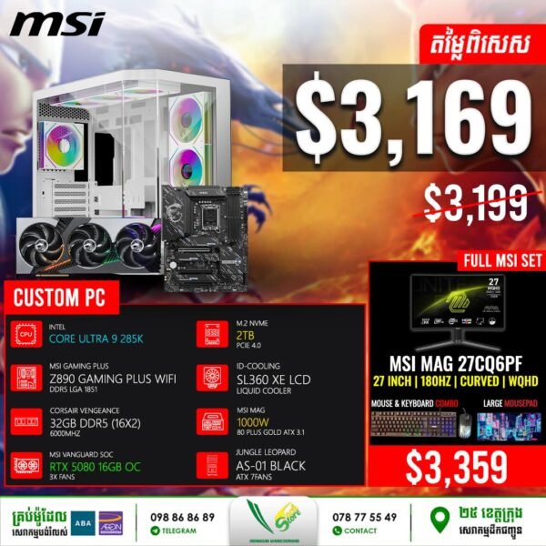 19 Desktop Build #20250705 (Intel Core Ultra 9 285K\ MSI Gaming Plus Z890 Gaming Plus WiFi\ 32GB DDR5\ RTX 5080 16GB OC\ 2TB Gen4\ ID-Cooling SL360 XE LCD\ PW 1000W\ Jungle Leopard AS-01 Black)