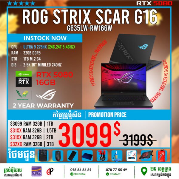 01 Gaming Laptop Asus ROG Strix Scar 16 | G635LW-RW166W (RTX 5080 16GB) - Image 3