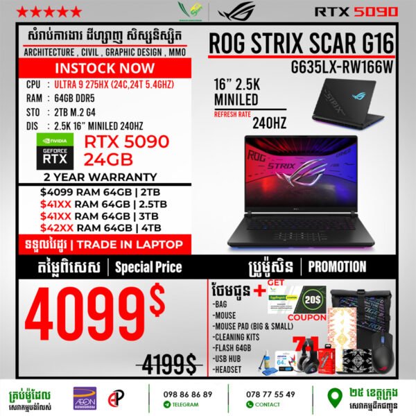 01 Gaming Laptop Asus ROG Scar 16 | G635LX-RW166W (RTX 5090 24GB) - Image 3