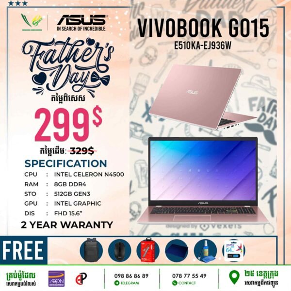 09 Office Laptop Asus VivoBook GO15 | E510KA-EJ936W (Intel Celeron N4500\ 8GB DDR4\ Intel Graphic\ 512GB Gen3\ FHD 15.6"\ Windows 11) - Image 2